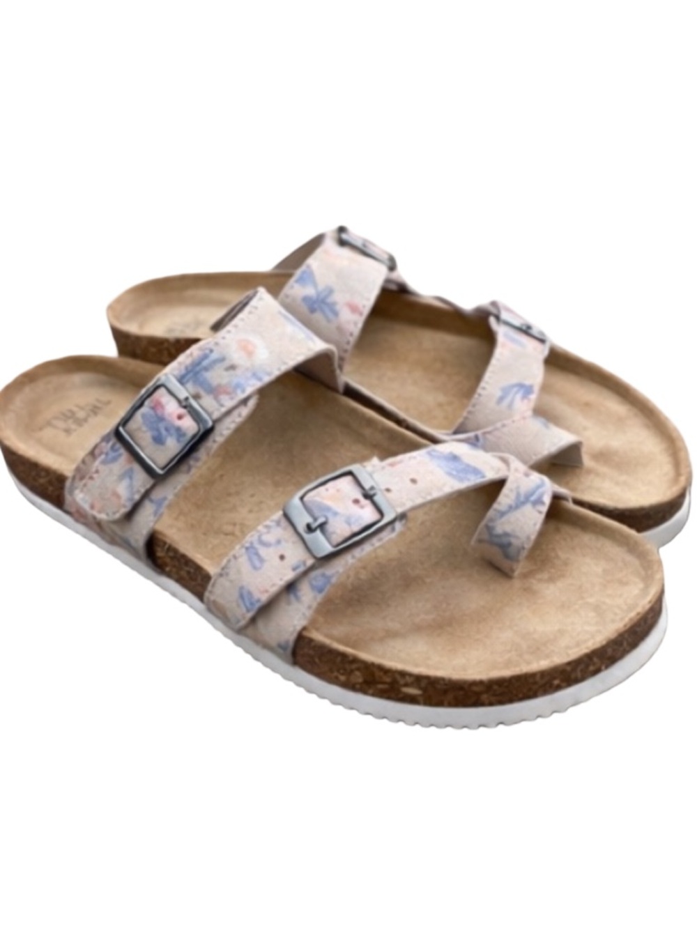 Time & Tru Floral Double Buckle Comfort Footbed Cork Sandals NWT Women’s 6
